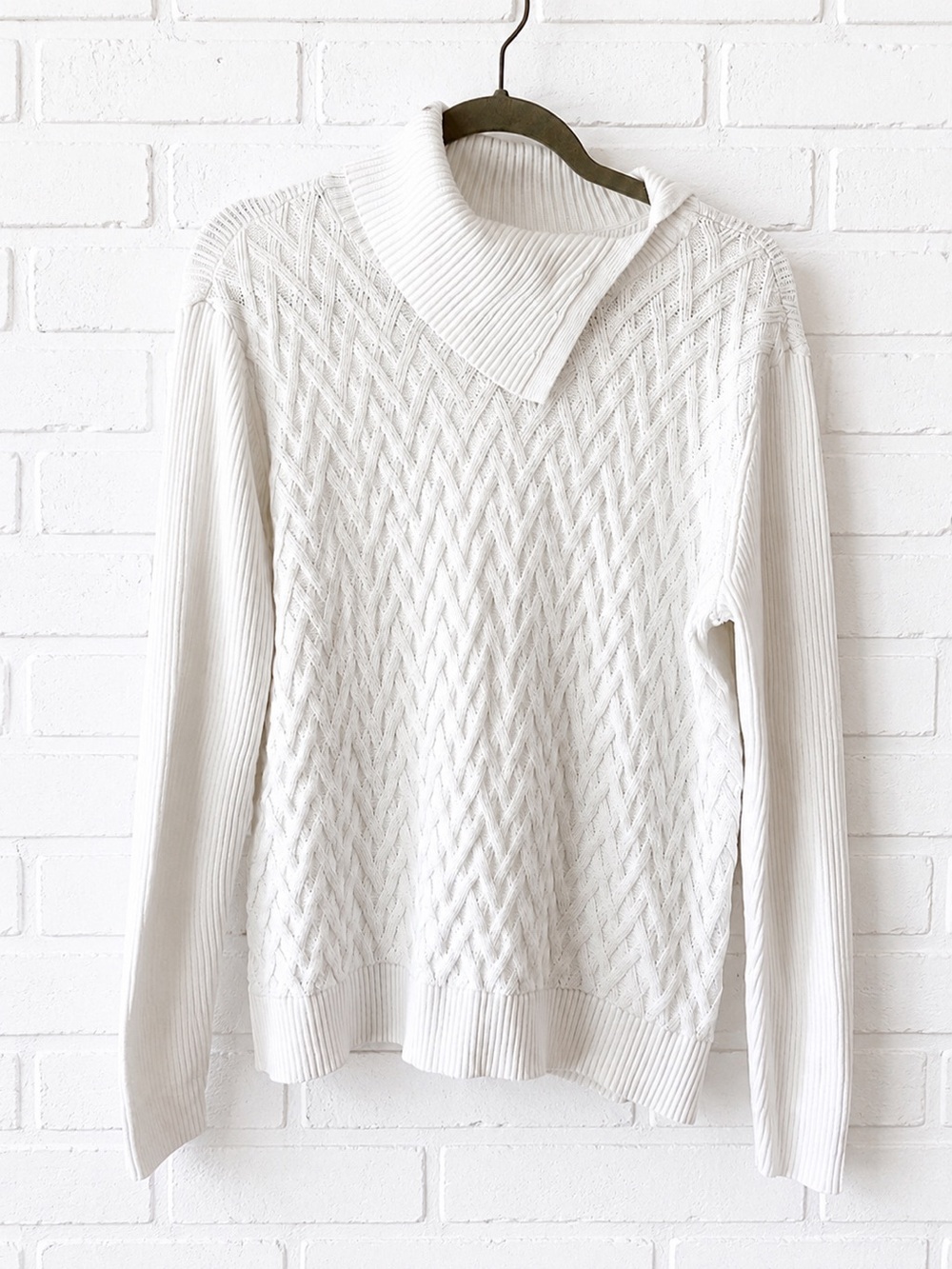 Lands’ End 100% Cotton White Textured Turtleneck Sweater Cable Knit Cozy. XLP